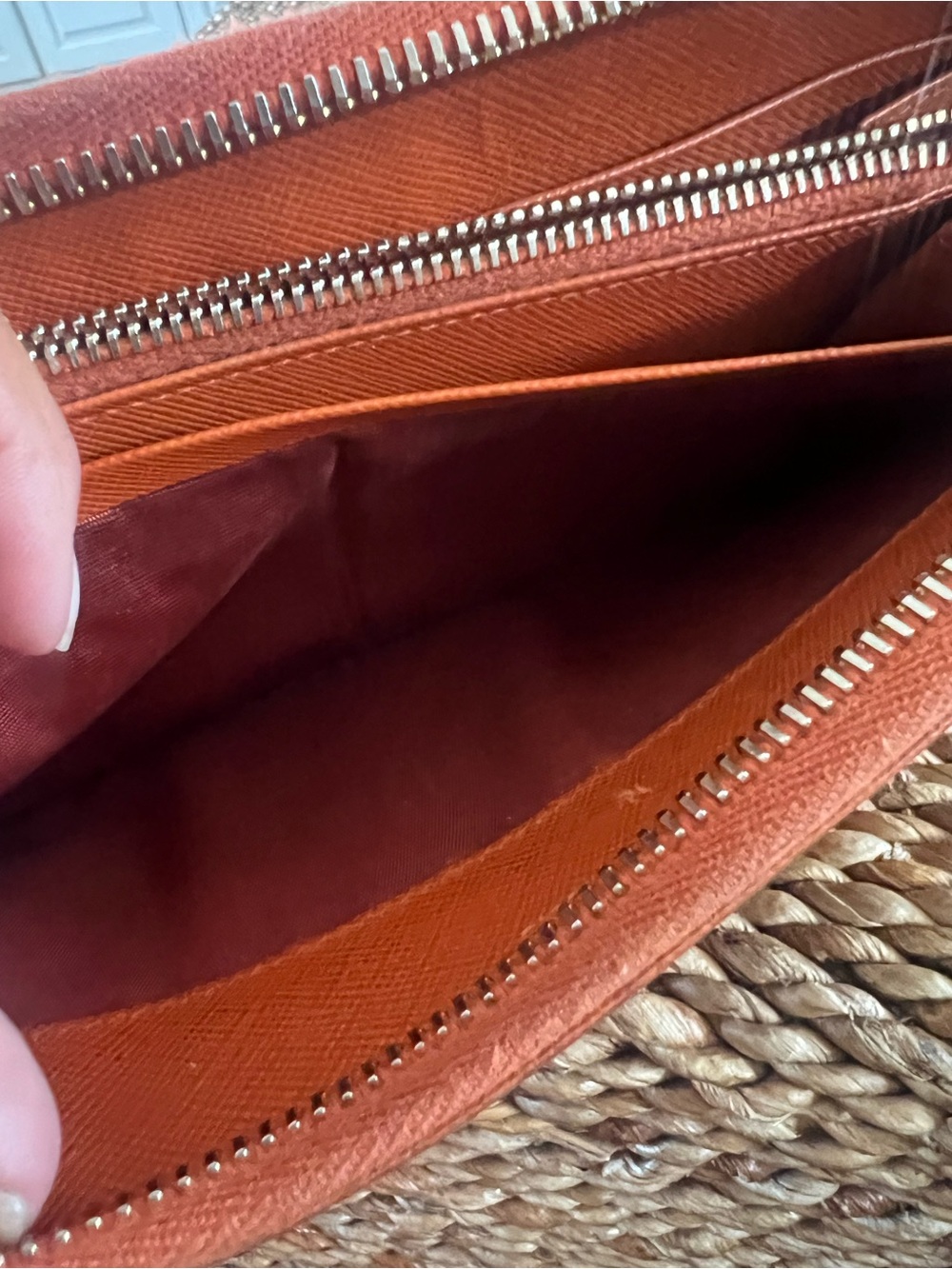 PRADA Orange Saffiano Leather Zip Around Continental Wallet - Picture 7 of 15
